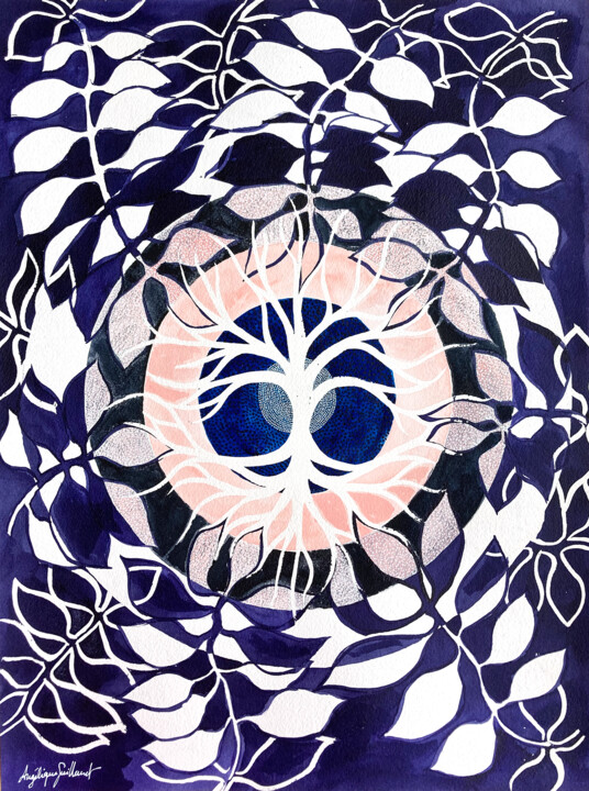 Arbre mandala indigo 绘画, 15.8x11.8 in