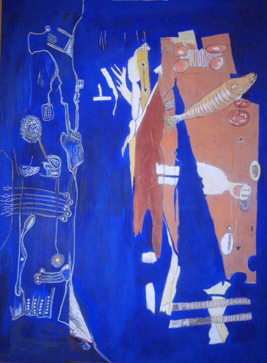 Painting titled "Poisson soluble Hom…" by Roger Ernest Jankow, Original Artwork, Tempera