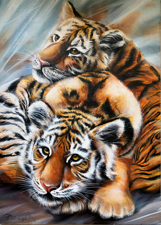 제목이 "«Tiger stories. Spr…"인 미술작품 Olga Chernova로, 원작, 기름 나무 들것 프레임에 장착됨