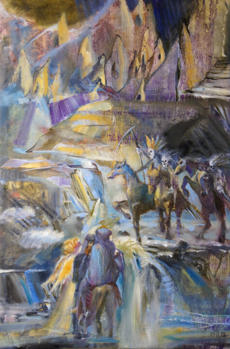 On the road to Damascus - original oil painting 绘画, 23.6x15.8 in