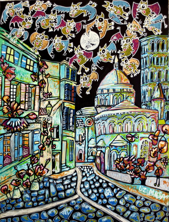 Chauve-souris party 绘画, 31.5x23.6 in