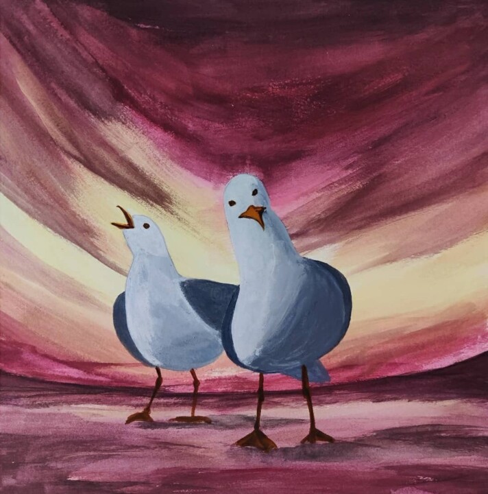 Mr and Mrs Seagull 绘画, 10.5x10 in