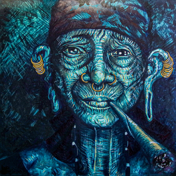 Painting titled "Gitana" by Pablodzg, Original Artwork, Acrylic Mounted on Wood Stretcher frame
