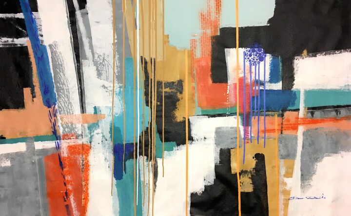 Painting titled "Funny map of NYC" by Dam Domido, Original Artwork, Acrylic
