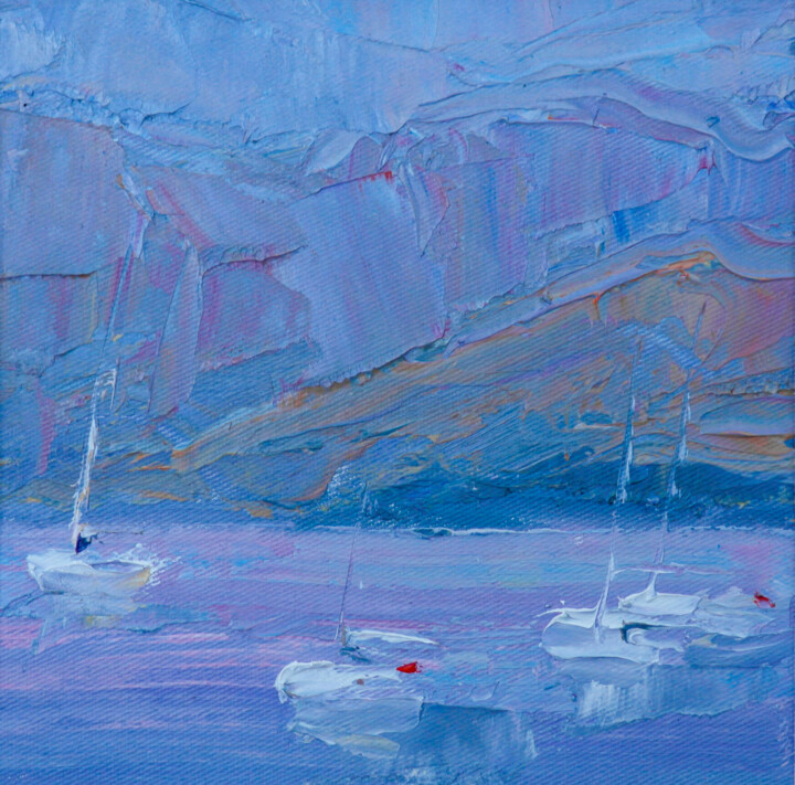 Painting titled "Evening miniature w…" by Dina Aseeva, Original Artwork, Oil Mounted on Cardboard