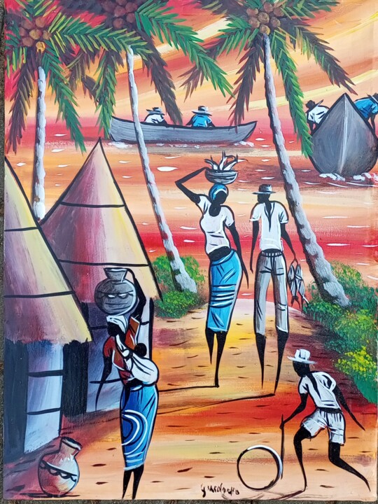 Rural life in Africa 绘画, 27.6x19.7 in
