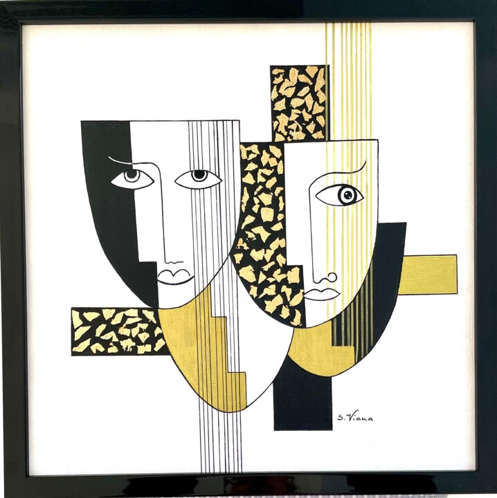 Dessin intitulée "Masques 1" par Salette Viana, Œuvre d'art originale, Acrylique