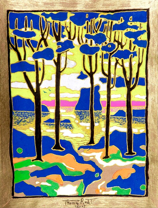 Peinture intitulée "Platane au soir" par Thomas Rodet, Œuvre d'art originale, Acrylique