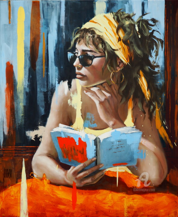 Painting titled "Un léger moment de…" by Sylvie Julkowski-Egard, Original Artwork, Oil Mounted on Wood Stretcher frame