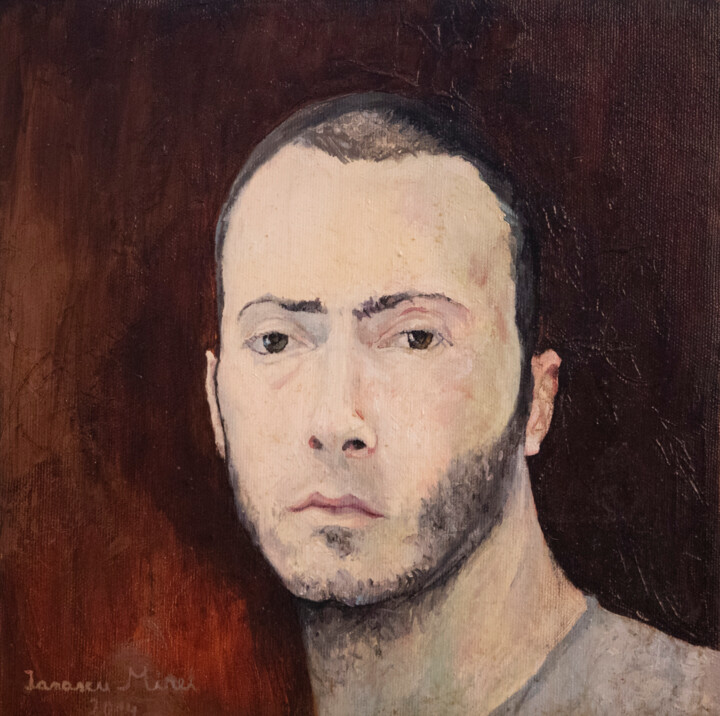 Painting titled "Human face as Trini…" by Mirel Valentin Ionascu, Original Artwork, Oil Mounted on Wood Stretcher frame