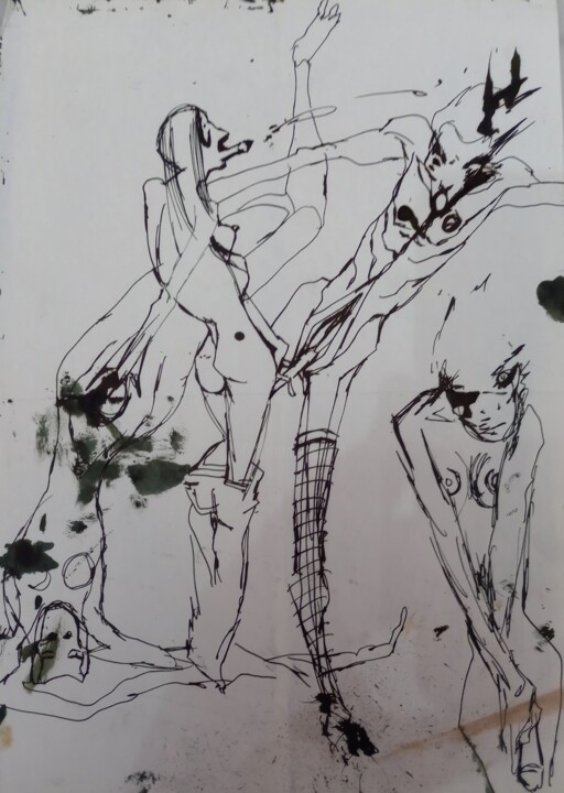 Drawing titled "Encounter with the…" by Eduardo Bustos Segovia, Original Artwork, Ink Mounted on Cardboard