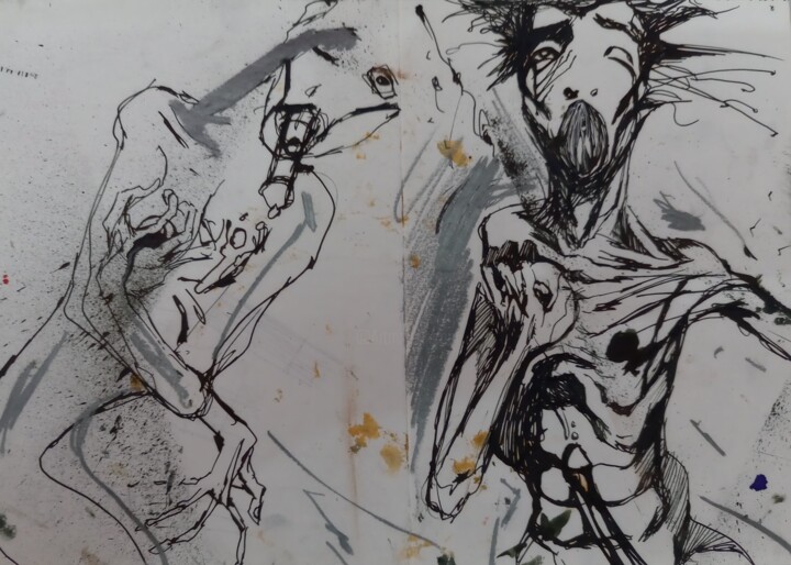 Drawing titled "Encounter with the…" by Eduardo Bustos Segovia, Original Artwork, Ink Mounted on Cardboard