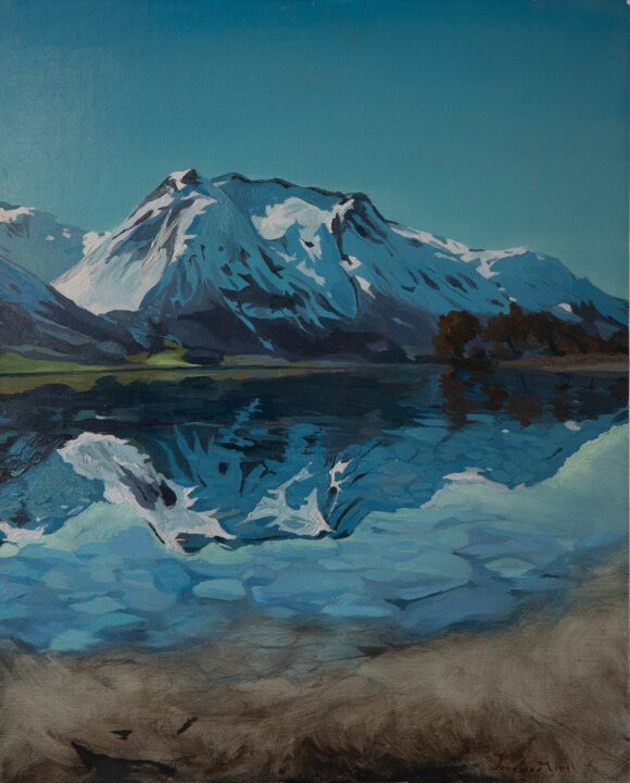 Painting titled "Blue" by Mirel Valentin Ionascu, Original Artwork, Oil Mounted on Cardboard