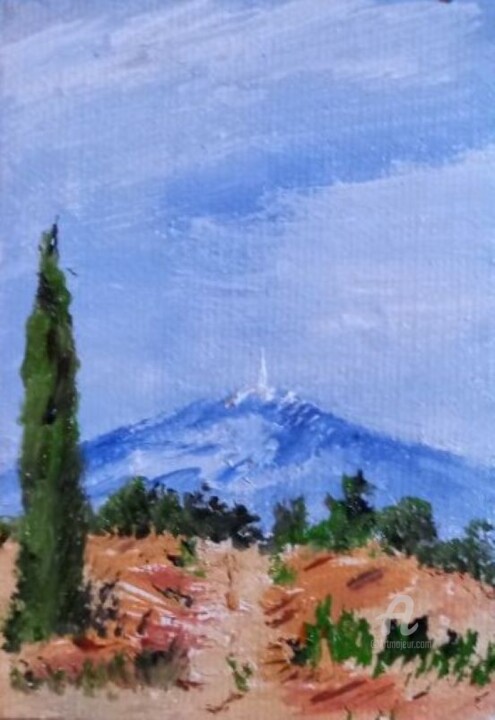 Painting titled "La montée du Ventoux" by Roberto Urbano, Original Artwork, Oil Mounted on Wood Stretcher frame