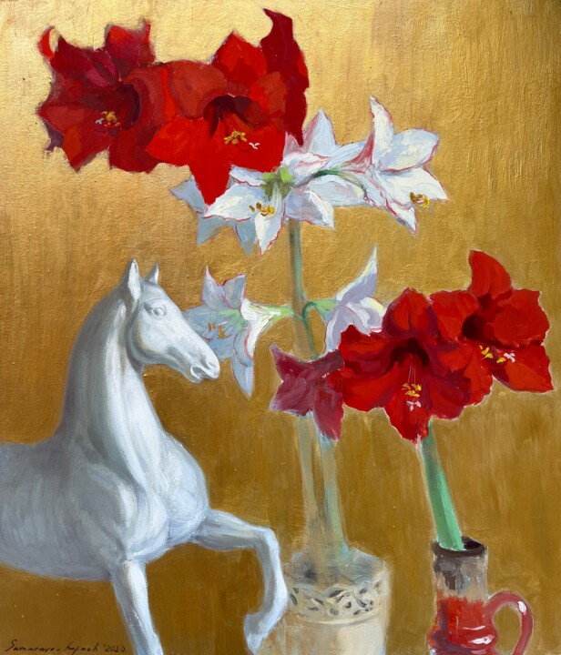 “White and red “ 绘画, 27.6x23.6 in