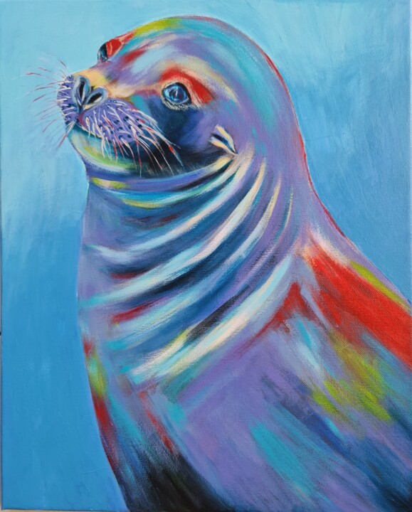 Baby Sea Lion 绘画, 19.7x15.8 in