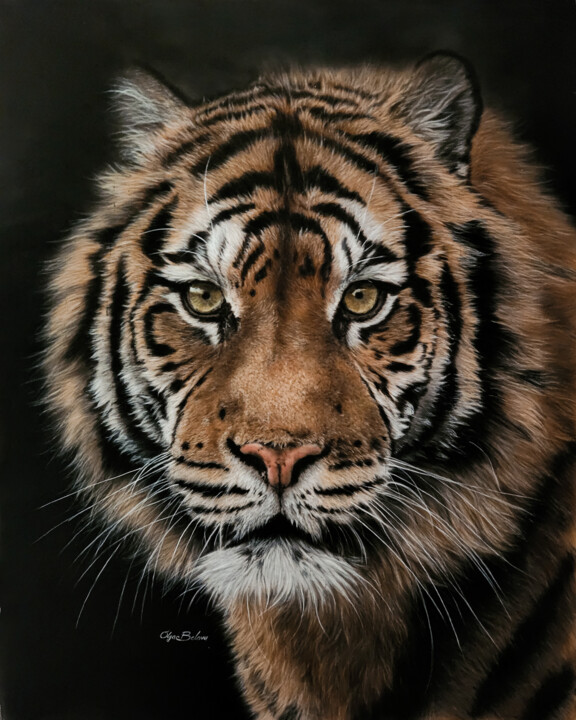 Tiger Grace - Silk Painting 绘画, 26.4x19.7 in