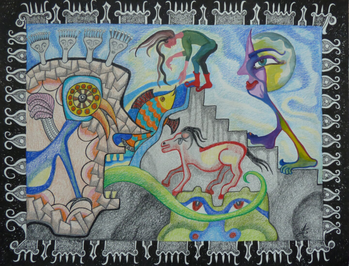 Drawing titled "La Créature" by Aurélie Sarrazin, Original Artwork, Pencil