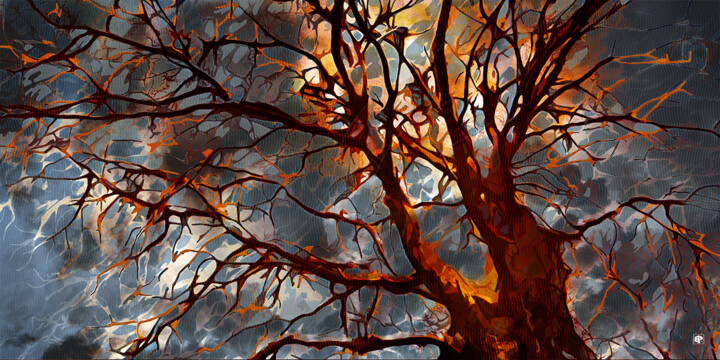 Digital Arts titled "Carpinus Afoliatus" by Bernard Pourchet, Original Artwork, Digital Painting Mounted on Wood Stretcher f…