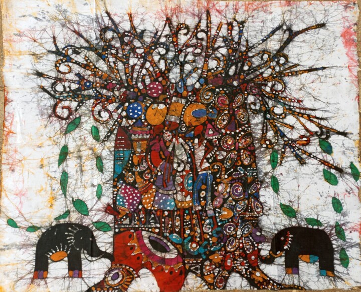 绘画 标题为“Baobab tree and two…” 由Jafeth Moiane, 原创艺术品, 蜡