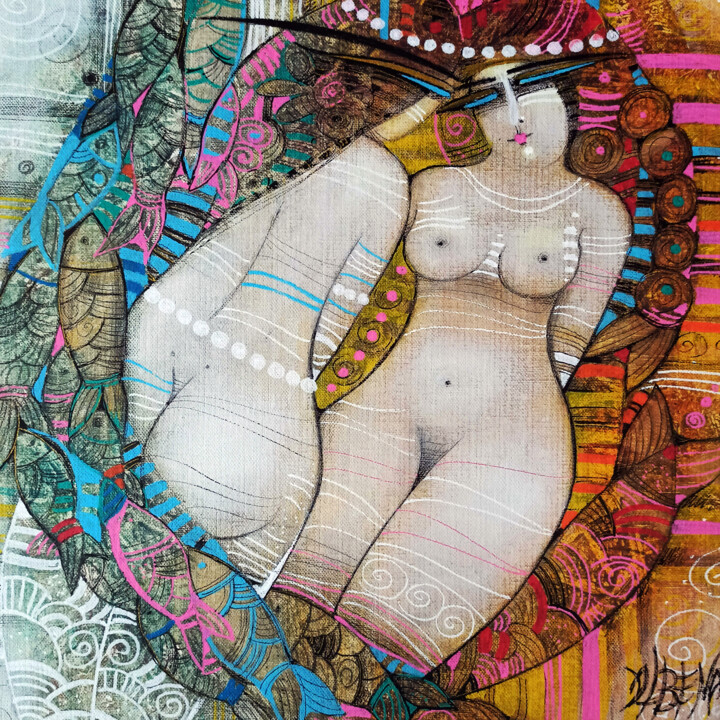 Peinture intitulée "Deux sirènes ." par Albena Vatcheva, Œuvre d'art originale, Huile Monté sur Châssis en bois