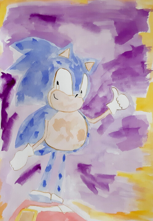 Your friend Sonic (original watercolor painting not print) 绘画, 11.6x8.3 in