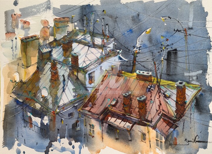 Roofs 绘画, 9.5x12.6 in