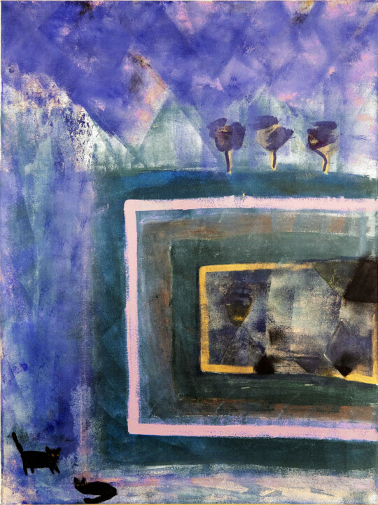 " Les chats" 绘画, 31.5x23.6 in
