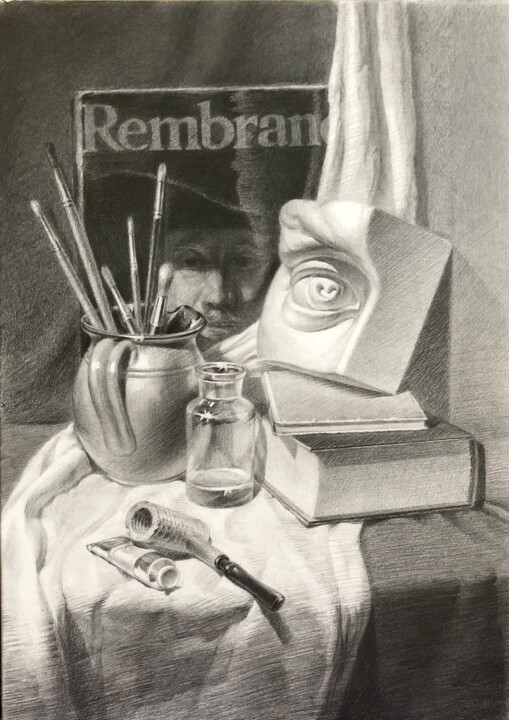 Tekening getiteld "Stil life with eye…" door Dmitry Klyucharev, Origineel Kunstwerk, Potlood