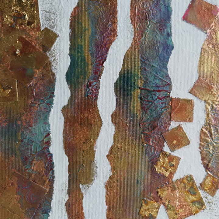 White streaks on Copper and blue Collages, 7.9x7.9 in