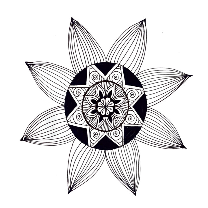 Drawing titled "The Black flower" by Hargun Bhatia, Original Artwork, Gel pen