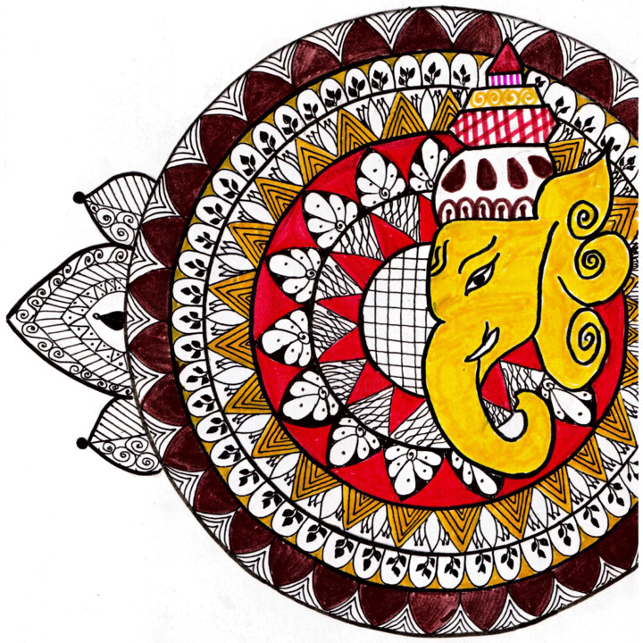 Drawing titled "Lord Ganesha" by Hargun Bhatia, Original Artwork, Gel pen