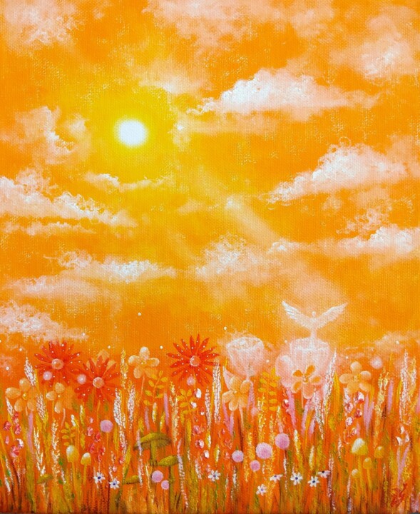 In summer on the meadow 绘画, 11.8x9.8 in