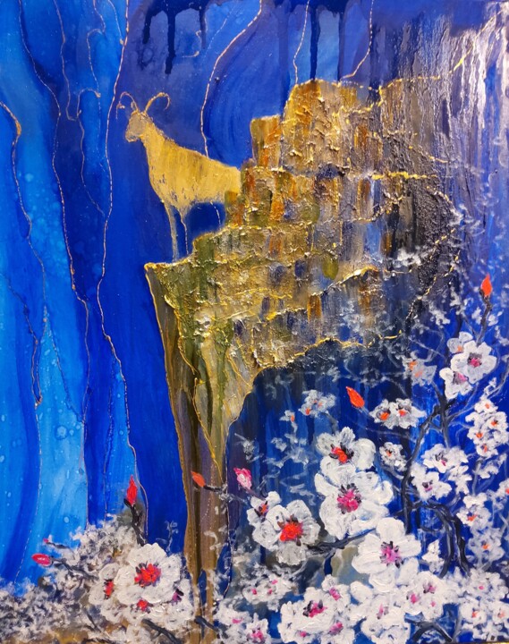 Painting titled "Climb Every Mountain" by Sue Lorenz, Original Artwork, Oil Mounted on artwork_cat.