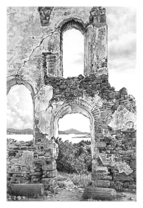 Hagia Triada Church Drawing, 11.8x7.9 in