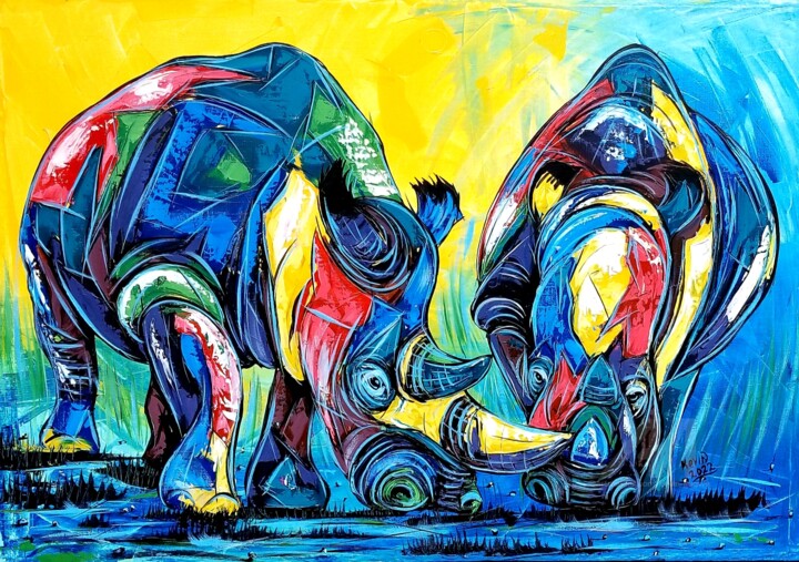 Rhinos 绘画, 35.4x47.2 in