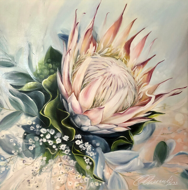 Protea And Eucalyptus», Painting by Olga Chernova | ArtMajeur