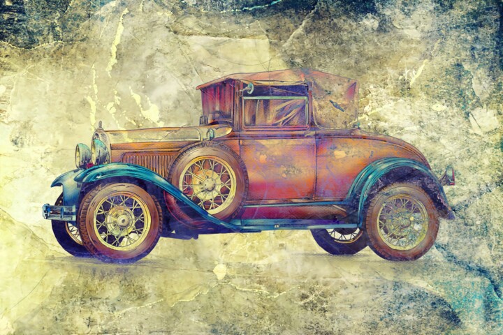 Digital Arts titled "Samochód vintage 1" by Rafał Kulik, Original Artwork, Digital Painting
