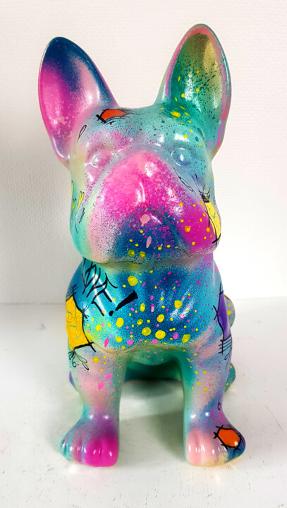 Sculpture Bulldog Pop Art / Statue Bulldog Wow!! Graffiti 雕塑, 9.5x4.7 in