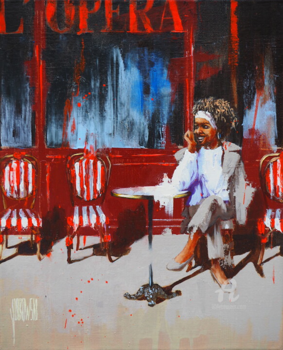绘画 标题为“Le café de l'Opéra” 由Sylvie Julkowski-Egard, 原创艺术品, 油 安装在木质担架架上