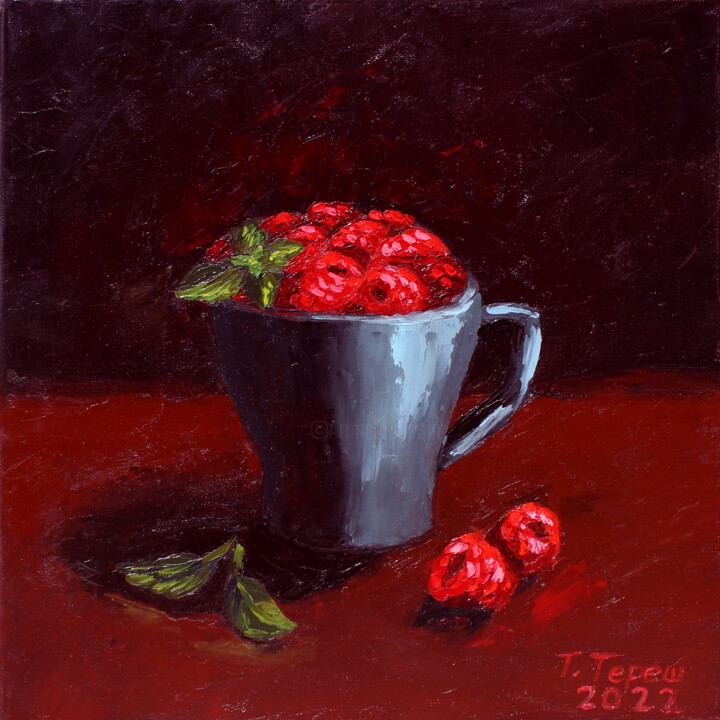 Pintura intitulada ""Raspberries in a m…" por Tetiana Teresh, Obras de arte originais, Óleo