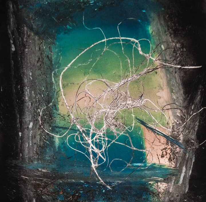 Printmaking titled "Remembranza" by Waisburd, Original Artwork, Monotype Mounted on Cardboard