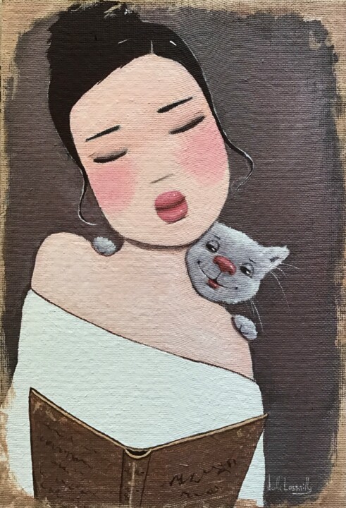 Painting titled "Un bon roman - 1204" by Noëlle Lassailly, Original Artwork, Acrylic