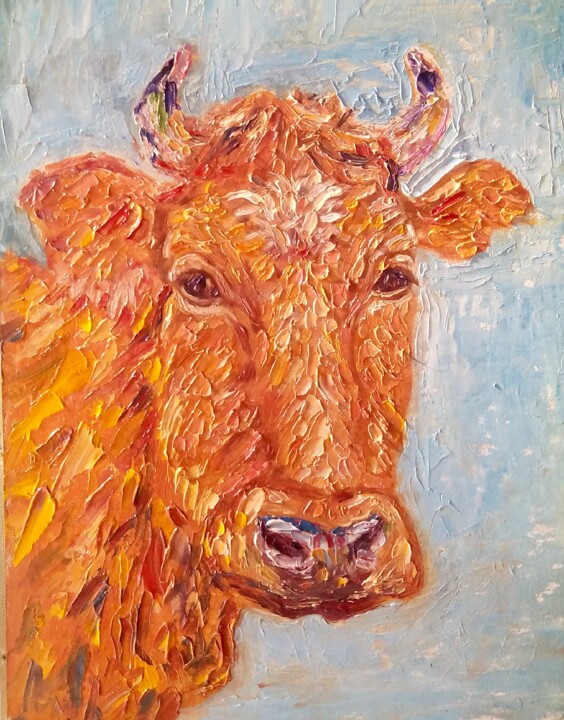 "Cow oil painting,Pe…" başlıklı Tablo Alona Santhorieieva tarafından, Orijinal sanat, Petrol