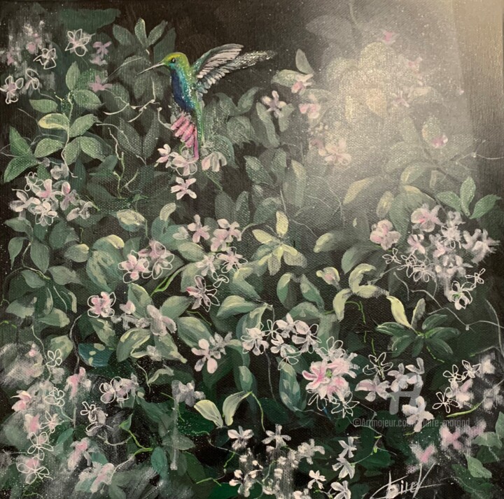 Painting titled "Petit parfum de nuit" by Claire Morand, Original Artwork, Acrylic Mounted on Wood Stretcher frame