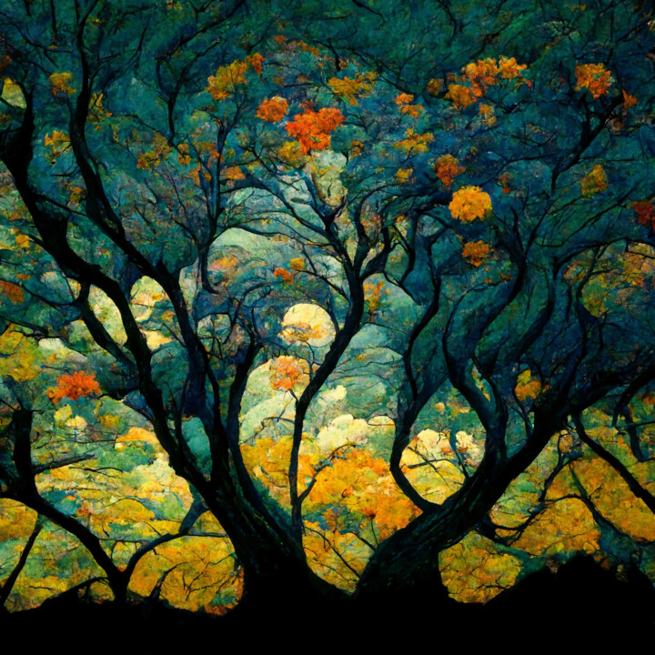 Woodland Silhouette Sunset 数字艺术