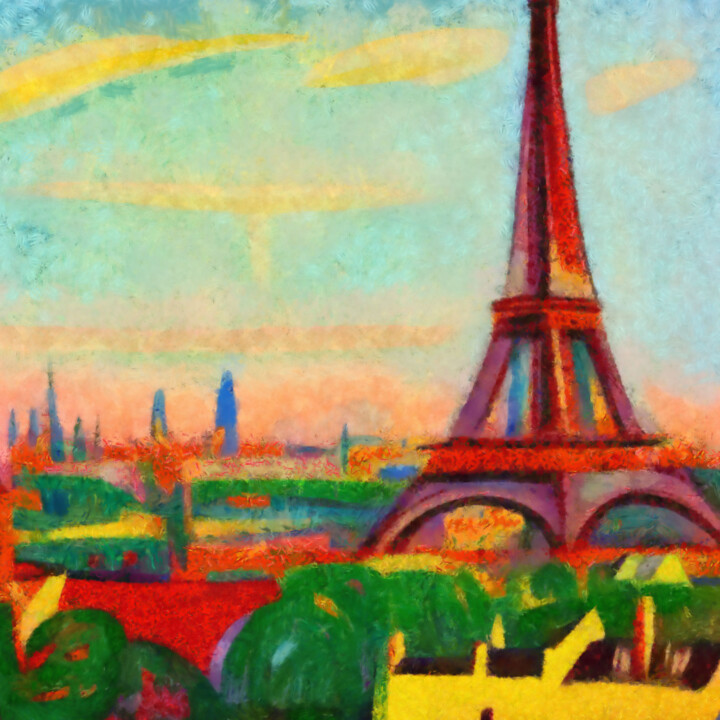 Digitale Kunst mit dem Titel "View of the Eiffel…" von Bachir Reddioui, Original-Kunstwerk, Digitale Malerei