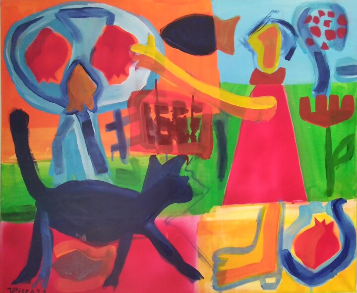 Apanhando romãs com a gata 绘画, 19.7x23.6 in