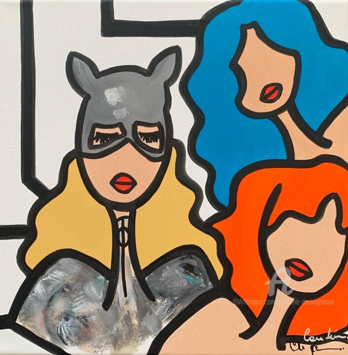 CatWoman & Friendz 绘画, 11.8x11.8 in