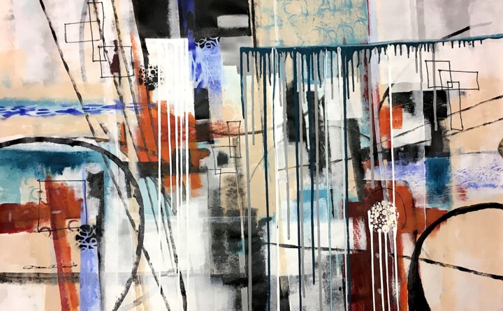 Painting titled "Autumn in the city" by Dam Domido, Original Artwork, Acrylic
